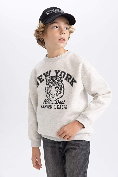 DeFacto Erkek Çocuk Bisiklet Yaka Baskılı Sweatshirt B7822A8NS