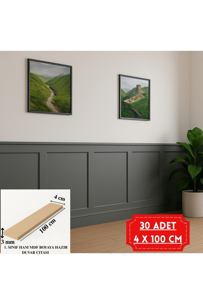 İskandinav Duvar Çıtası – 4x100 Cm, Boyanabilir Dekoratif Ahşap Çita, Çocuk Odası