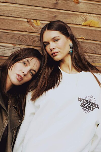 DeFacto Oversize Wide Fit Crew Neck με στάμπα πίσω χοντρό φούτερ E4934AX25SP