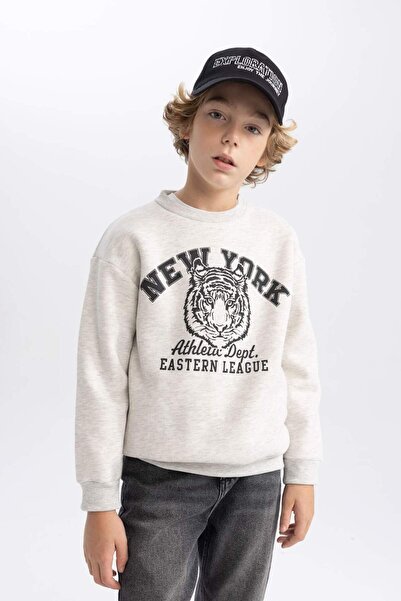 DeFacto Erkek Çocuk Bisiklet Yaka Baskılı Sweatshirt B7822A8NS