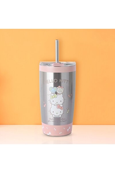 Miniso Sanrio Lisanslı Metal Pipetli Kapaklı Termos (530ML) - Hello Kitty