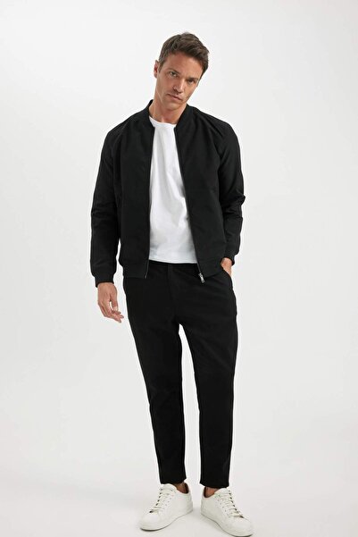 DeFacto Ελαφρύ παλτό Bomber Slim Fit - Κολεγιακό πέτο, φερμουάρ, διπλές τσέπες, εποχιακό A3865AX25SP