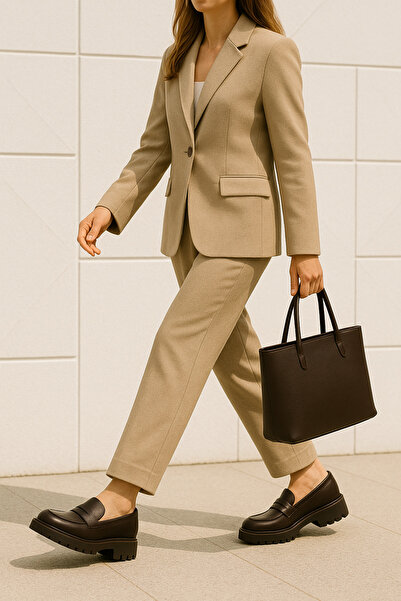 37Numara BÜYÜK NUMARA KADIN HAKİKİ DERİ LOAFER KAHVERENGİ 41-42-43-44