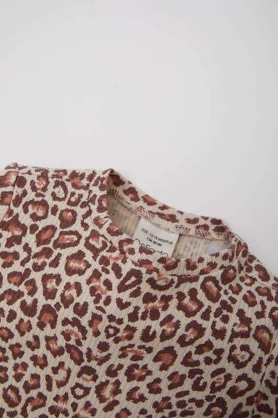 DeFacto Kislány - Leopárdmintás kerékpáros gallér bordás póló E5094A525SP