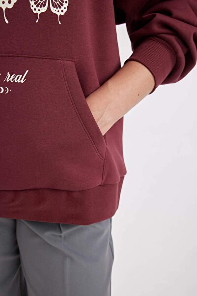 DeFacto Oversize Geniş Kalıp Kapüşonlu Baskılı Kalın Sweatshirt C7816AX24WN