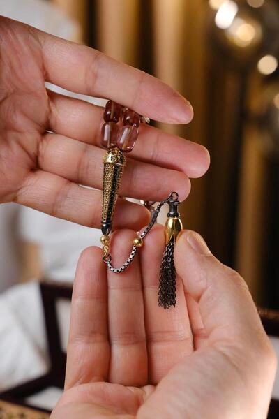 dergah tesbih Diamond Gümüş Serisi Şeffaf Ateşi Sıkma Kehribar Tesbih