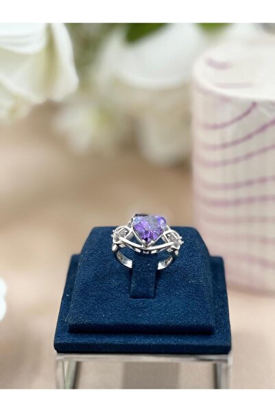 Vinces 925 Ayar Gümüş Mor Kalp Taşlı Sevgi Yüzüğü - Lumina-X Korumalı