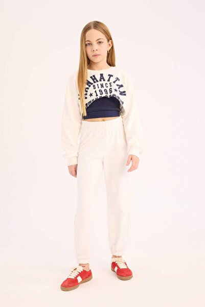 DeFacto Kız Çocuk Crop Bisiklet Yaka Baskılı Sweatshirt D9919A825SP