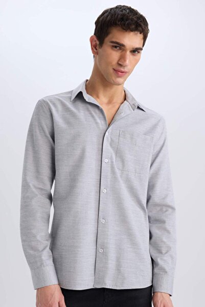 DeFacto Modern Fit Polo Yaka Basic Düz Uzun Kollu Gömlek E5045AX25SM
