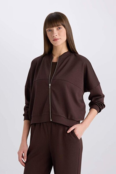 DeFacto Relax Fit Prevailing Collar Basic Plain Zip-Up Sweatshirt E5817Ax25Sp