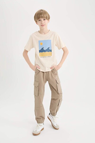 DeFacto Boys Standard Leg Gabardine Jogger Pants with Cargo Pockets D6314A825Sp
