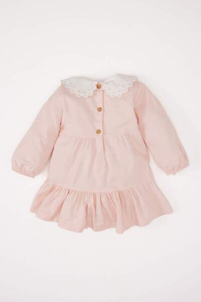 DeFacto Kız Bebek Bebe Yaka Çiçek Nakışlı Uzun Kollu Twill Elbise D9565A525SP