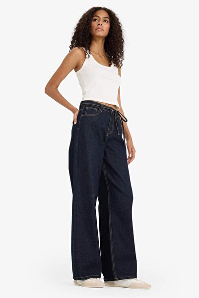 DeFacto Wide Leg Geniş Paça Bağcıklı Uzun Jean Pantolon E5707AX25SP