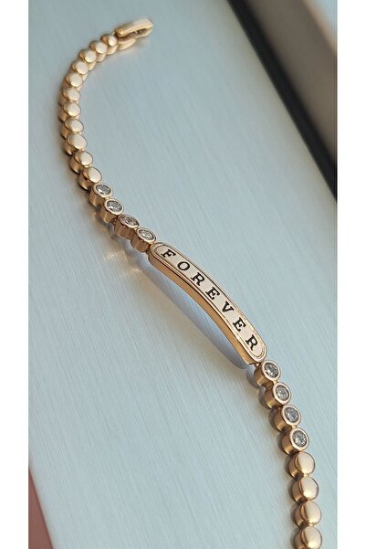 Satürn Silver Kuyumculuk Çelik Bileklik Kadın Taşlı Bileklik Forever Yazılı B...