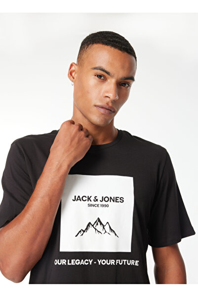 Jack & Jones Bisiklet Yaka Siyah Erkek T-Shirt 12258128_JJMAPPED TEE SS CREW NECK