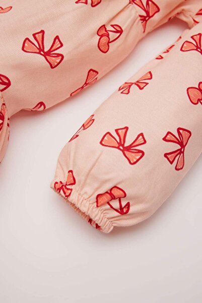 DeFacto Kız Bebek Fiyonk Desenli Uzun Kollu Twill Elbise D9564A525SP