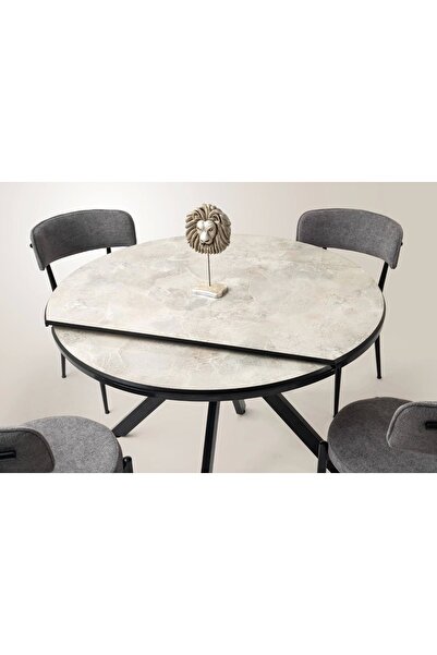 Evistro Ahşap Yuvarlak Açılır Büyüyen Yemek Masası Beyaz Mermer Desen 70x120cm SADECE MASA FİYATIDIR