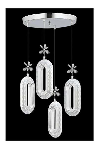 AILEEN Kristal Detaylı Krom Renk Modern 4'lü Sarkıt Avize