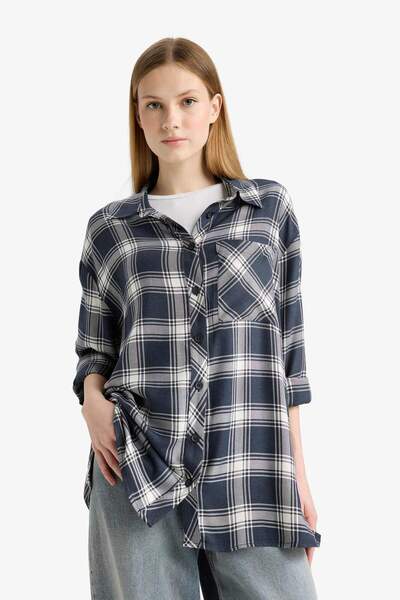 DeFacto Coool Oversize Geniş Kalıp Kareli Flanel Uzun Kollu Gömlek E4593AX25SP