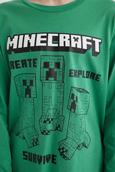 DeFacto Erkek Çocuk Minecraft Pijama Takımı Uzun Kollu Üst Beli Lastikli Uzun Alt D7817A825SP