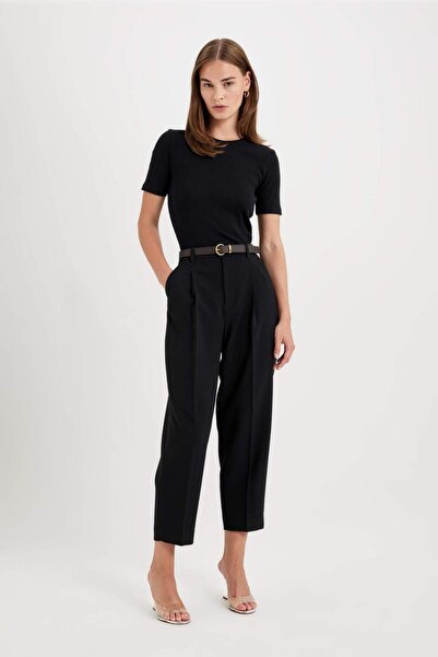 DeFacto High Waist Short Leg Ankle Length Pants with Carrot Fit Pockets