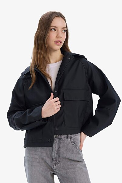 DeFacto Water Repellent Hood Detail Shirt Collar Rubber Look Raincoat D5751Ax25Sp