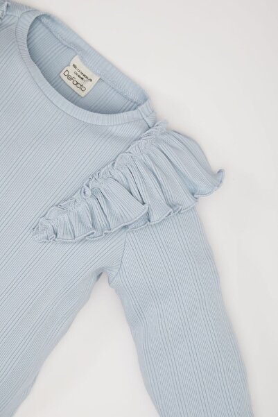 DeFacto Kislány bordás camisole póló - hosszú ujjú, nyakú, fodros D9381A525SP