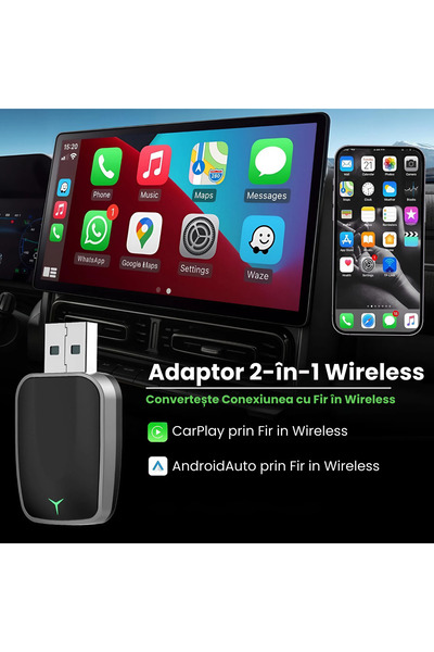 Vala Tech Adaptor wireless CarPlay/Android Auto Vala Tech®, 5.8 GHz, Bluetooth 5.3