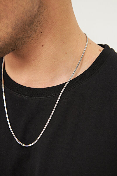 Ventino Silver 2,5mm Yassı Tilki Kuyruğu 925 Ayar Gümüş Erkek Kolye VEK-3401