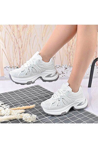 Tmall Pantofi Sport De Dama,Cu Insertii De Plasa si Strasuri,D1415,Alb