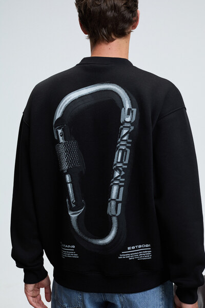 GRIMELANGE Ανδρικό μπλουζάκι ALDEN με στρογγυλή λαιμόκοψη και στάμπα στο στήθος και την πλάτη, χαλαρή εφαρμογή, μαύρο φούτερ