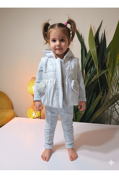 Hippıl Baby Baby Girl Vikvik Toy Three-Piece Set (Snap-Back Sweatshirt + Vikvik Vest + Pants)