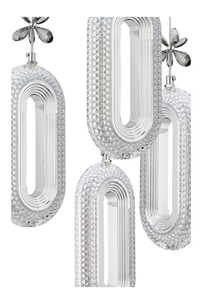 AILEEN Kristal Detaylı Krom Renk Modern 4'lü Sarkıt Avize