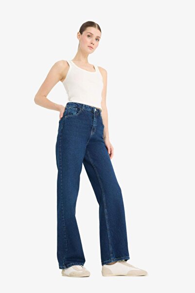 DeFacto 90s Wide Leg Yüksek Bel Uzun Jean Yıkamalı Pantolon E4269AX25SP
