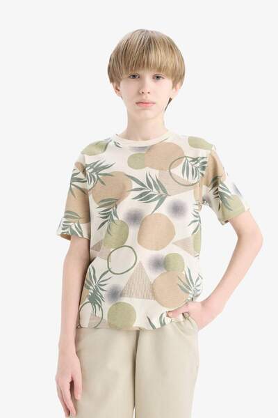 DeFacto Κοντομάνικο μπλουζάκι με λαιμόκοψη για αγόρια D9289A825SM