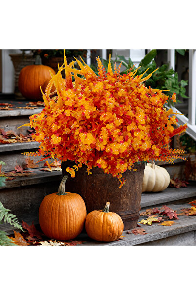 Arkotex Set 8 buchete de flori artificiale de toamnă, ARKOTEX, rezistente la UV, galben-portocaliu, înălțime 35 cm