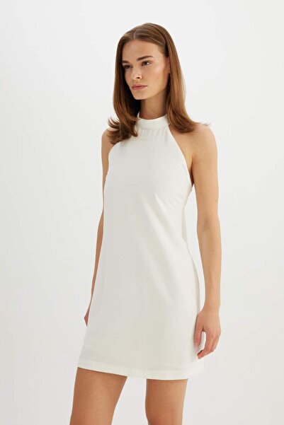 DeFacto Red A-Line Basic Plain Crepe Sleeveless Mini Dress D4115Ax24Hs