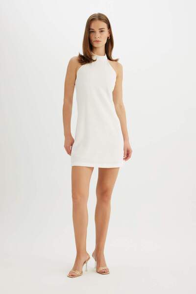 DeFacto Red A-Line Basic Plain Crepe Sleeveless Mini Dress D4115Ax24Hs