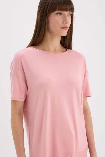 DeFacto Pijama Takımı Kısa Kollu Üst Esnek Belli Geniş Paça Alt-Fall in Love D8454AX25SP