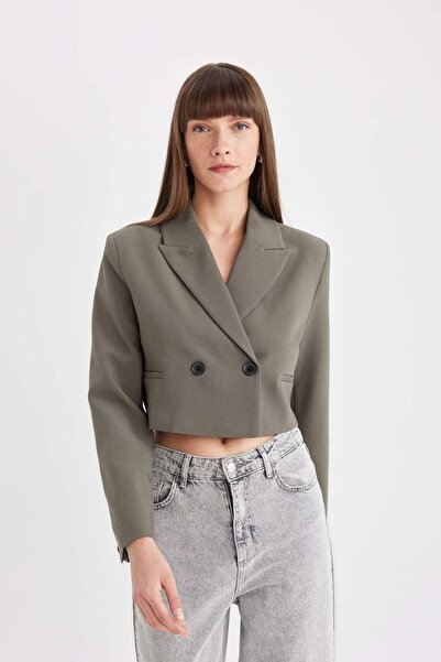 DeFacto Crop Ceket Yaka Düğmeli Blazer Ceket C6671AX24AU