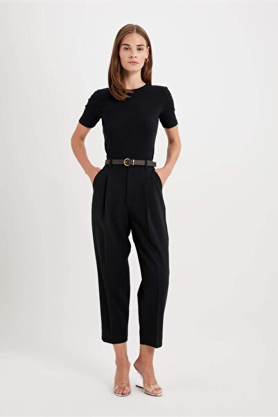DeFacto High Waist Short Leg Ankle Length Pants with Carrot Fit Pockets