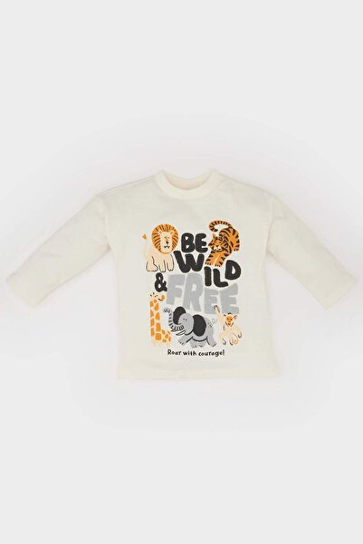 DeFacto Μακρυμάνικο μπλουζάκι Baby Boys Crew Neck με στάμπα ζώων D9585A525SP