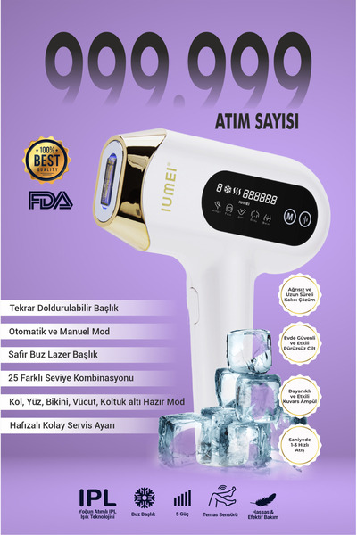 IUMEI IPL Safir Buz Lazer, 1 Milyon Atım, Ultra Hızlı Otomatik/Manuel, Ağrısı...