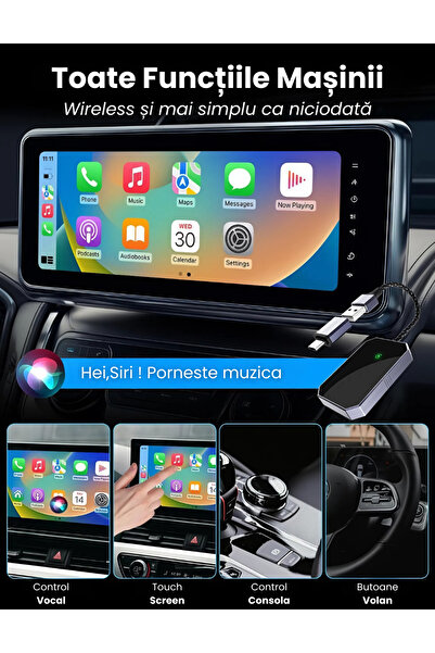 Vala Tech Adaptor wireless CarPlay și Android Auto Vala Tech®️, 5.8 GHz, Bluetooth 5.3