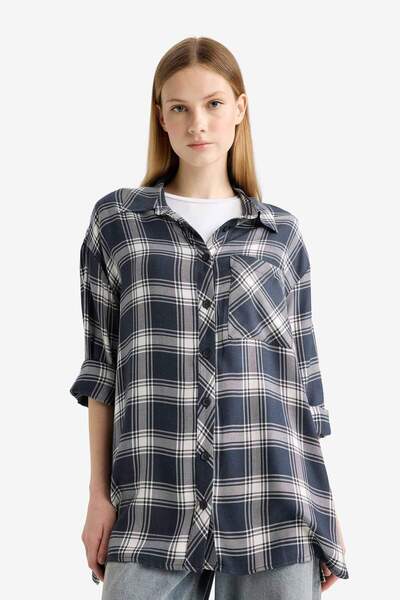 DeFacto Coool Oversize Geniş Kalıp Kareli Flanel Uzun Kollu Gömlek E4593AX25SP