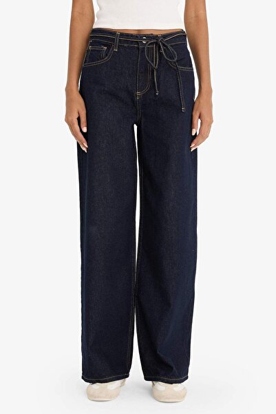 DeFacto Wide Leg Geniş Paça Bağcıklı Uzun Jean Pantolon E5707AX25SP