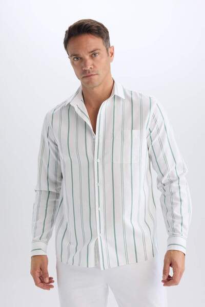 DeFacto %100 Pamuk Regular Fit Polo Yaka Çizgili Oxford Uzun Kollu Gömlek D6101AX25SP