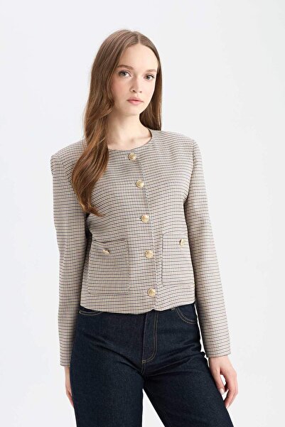 DeFacto Bisiklet Yaka Kareli Blazer Ceket E5231AX24CW