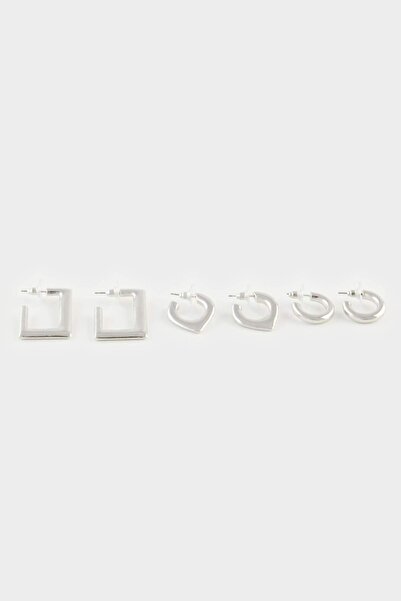 DeFacto Women's 3-Piece Silver Earrings E3075Axns