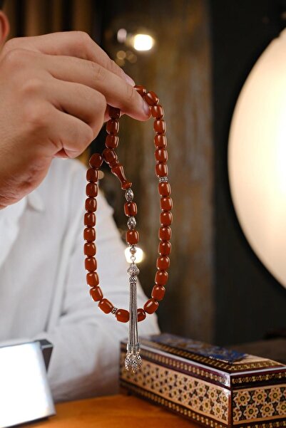 dergah tesbih Ağır Gümüş Tasarım Muazzam Hamur Ateşi Sıkma Kehribar Tesbih